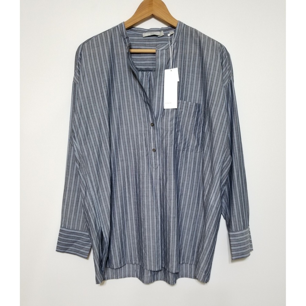 Vince Wide Stripe Oversized Pullover Blouse Coastal Chambray NWT Size S $295 - Picture 5 of 16